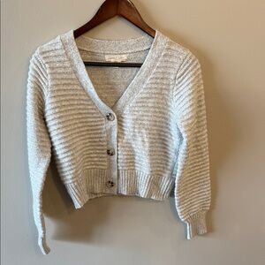 Light Gray Ribbed Cropped Cardigan